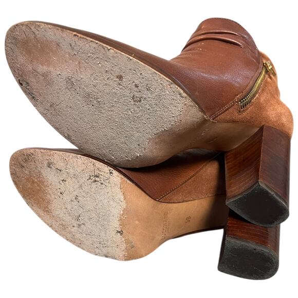 Lucchese Britta Bootie Redwood Leather Suede Ankle Boots Block Heel Women’s 9B - Picture 7 of 11